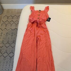 Art Class Coral Ruffle Strap Jumpsuit